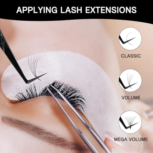 VAVALASH Black 90 Degree Lash Tweezers for Eyelash Extensions, Fiber Tip Precision, 1 PCS