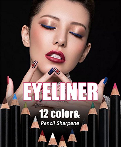 12-Color Waterproof Eyeliner Pencil Set