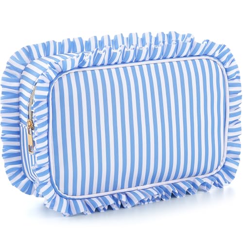 Kigeli Large Ruffle Makeup Bag - Waterproof Nylon Cosmetic Pouch
