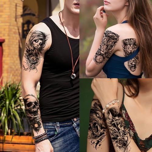 GlaryYears Realistic 3D Temporary Tattoos Half Sleeve Pattern D for Men