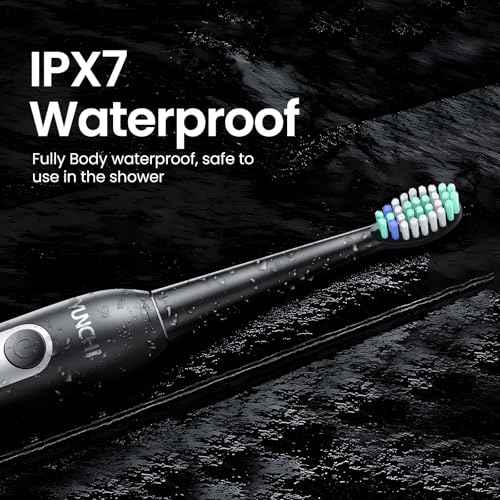 YUNCHI Sonic Electric Toothbrush for Adults and Kids, Black Electric Toothbrush,55 Days Last USB Rechargeable Toothbrush, 5 Modes, 4 Brush Heads, 2-Min Smart Timer, IPX7 Waterproof