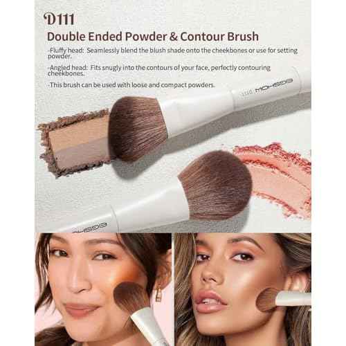 EIGSHOW Makeup Brush Set, 3Pcs Double Ended Face Makeup Brushes for Foundation Powder Contour Highlight Concealer Nose Shadow, Travel Gift Set (Beige)