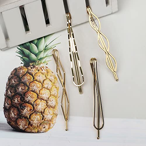 Gold Geometric Hair Clips Set - 16 Piece Metal Bobby Pins