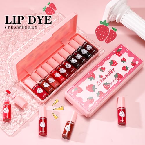 10 Colors Lip Tint Stain Set, Korean Moisturizing Lip Gloss Velvet Mini Liquid Lipstick, Multi-Use Lip and Cheek Tint, Non-Stick Cup, Lightweight, Long-Lasting Waterproof Lips Makeup