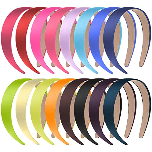 Anezus 16 Pcs Satin Headbands Bulk - 1 Inch Anti-Slip