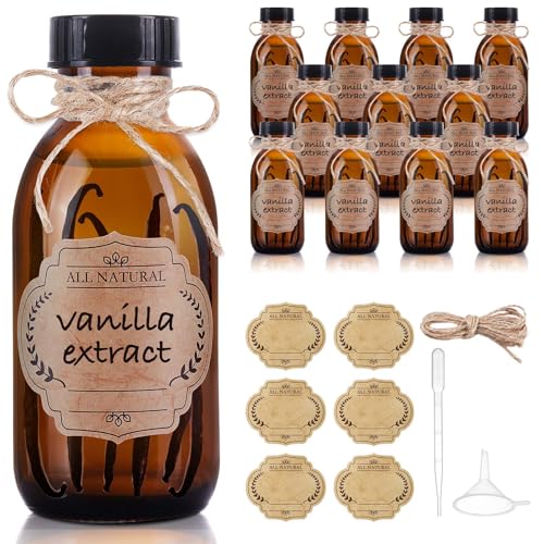 12 Pack 4 oz Amber Glass Bottles for Homemade Extracts & Oils