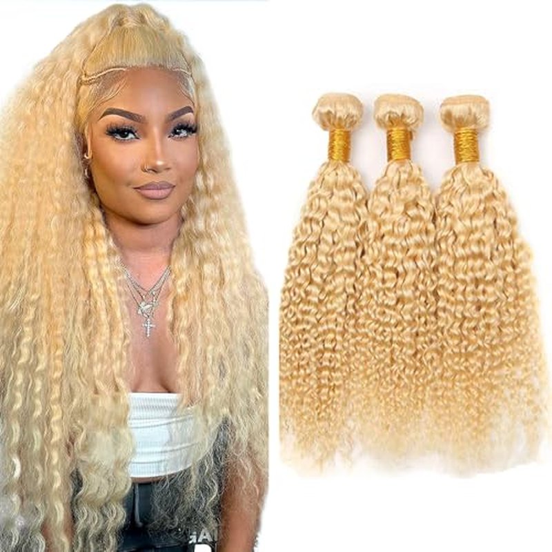 613 Blonde Water Wave Human Hair Bundles - 3 Pack, 14-18 Inch