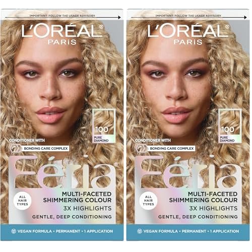 L'Oreal Paris Feria Multi-Faceted Shimmering Permanent Hair Color, 100 Pure Diamond (Very Light Natural Blonde), Pack of 2, Hair Dye