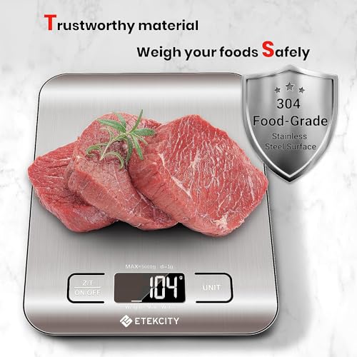 Etekcity Food Kitchen Scale, Digital Grams and Ounces for Weight Loss, Baking, Cooking, Keto and Meal Prep, LCD Display, Medium, 304 Stainless Steel