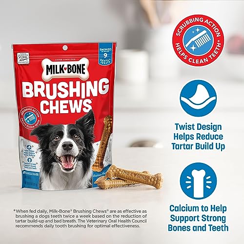 Milk-Bone Original Brushing Chews, 6 Large Daily Dental Dog Treats (Pack of 5) Scrubbing Action Helps Clean Teeth