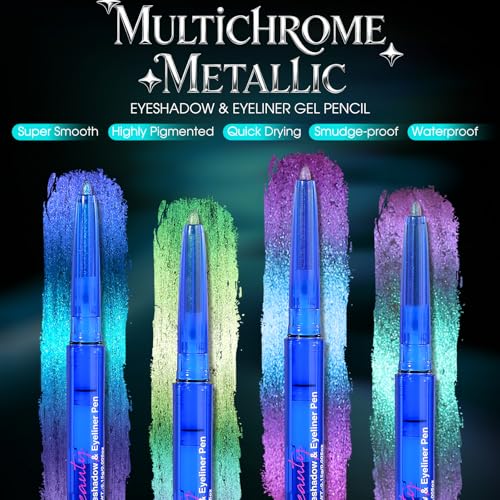 4PCS Chameleon Metallic Eyeshadow & Eyeliner Gel Pencil Set ? Multichrome Shifting Colors Glitter Eye Makeup, Waterproof Long-Lasting Smudge-Proof Duochrome Pencil for Multi-Dimensional Looks