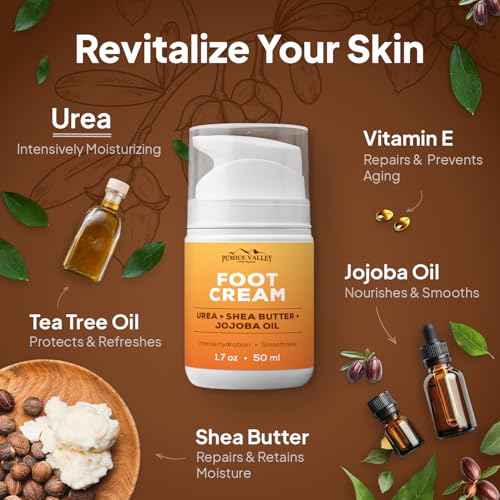 Pumice Valley Foot Cream for Dry Cracked Heels and Feet - Natural Moisturizer, Corn, Calluses Treatment - Skin, Body Lotion, Urea, Shea Butter, Jojoba Oil, Vitamin E 1.7 Oz