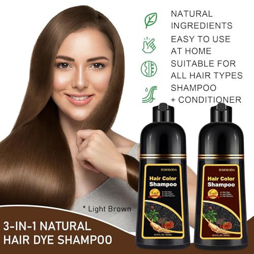 Light Brown Hair Dye Shampoo 3-in-1 for Gray Coverage - Damage-Free