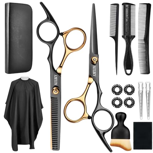 AULikY 15-Piece Hair Cutting Scissors Kit | Professional Stainless Steel Shears