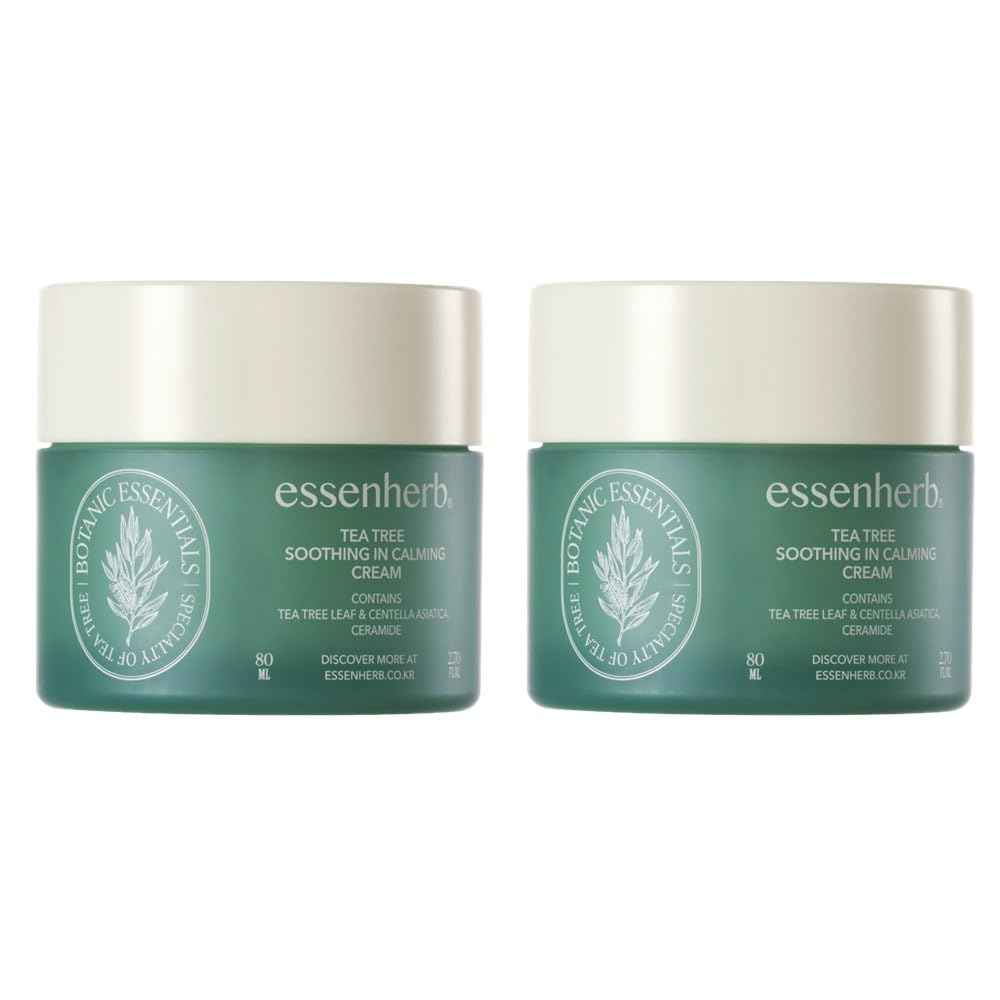ESSENHERB Tea Tree Soothing In Calming Cream | Tea Tree Moisturizer | Calming Cream for Dry, Sensitive, All Skin Types, Korean Skincare (2.70oz * 2Pack)