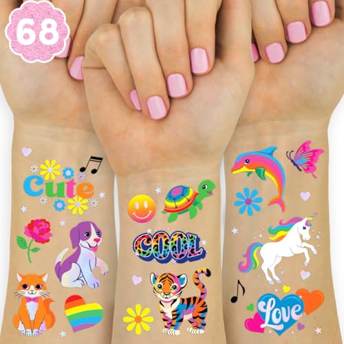 xo, Fetti Cute Neon Rainbow Animal Temporary Tattoos - 68 Iridescent Foil Pcs | Nostalgia Bright Birthday Accessory, Childhood Bachelorette Party Favor, Cute Kids Activity