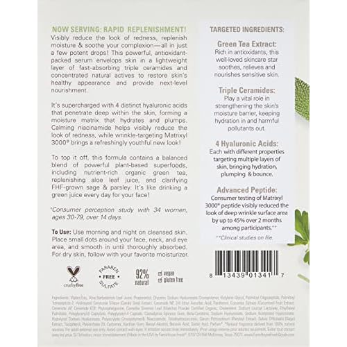 FarmHouse Fresh Green Fixer Peptides Serum, Calming Elixir with Hyaluronic Acid & Organic Matcha, 1 Fl Oz
