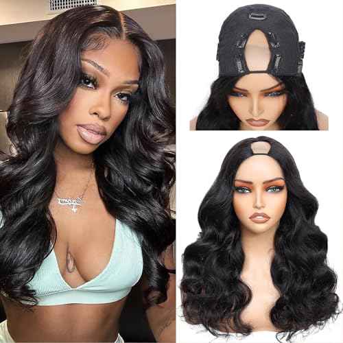 V Part Wig Human Hair Body Wave Upgrade U Part Human Hair Wig With Adjustable Drawstring 200% Density V Shape Clip In Half Wig For Women Natural Color 22 Inch