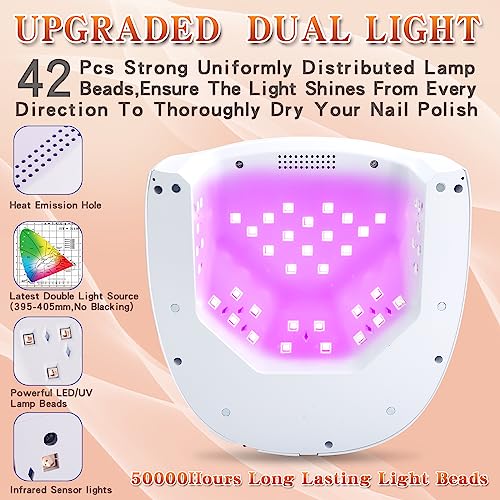Rechargeable UV LED Nail Lamp, 96W Cordless UV Light for Nails with Handle, Professional Curing Lamp for Gel Nails with 42 Beads, 4 Timer Setting Nail Light and LED Touch Screen Gel Polish Nail Dryer