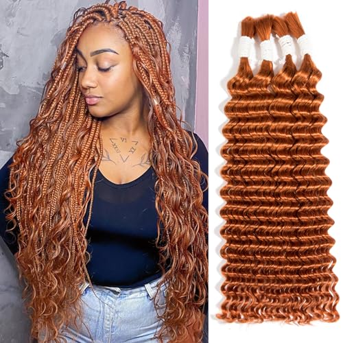Gopukso 16 Inch Ginger Human Braiding Hair - 4 Bundles Deep Wave