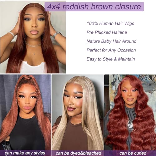 Glisdia 4x4 HD Swiss Lace Closure 12A Brazilian Virgin Human Hair 18 Inch Color 33