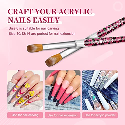Pink SAVILAND 4-Piece Kolinsky Acrylic Nail Brush Set Sizes 8/10/12/14