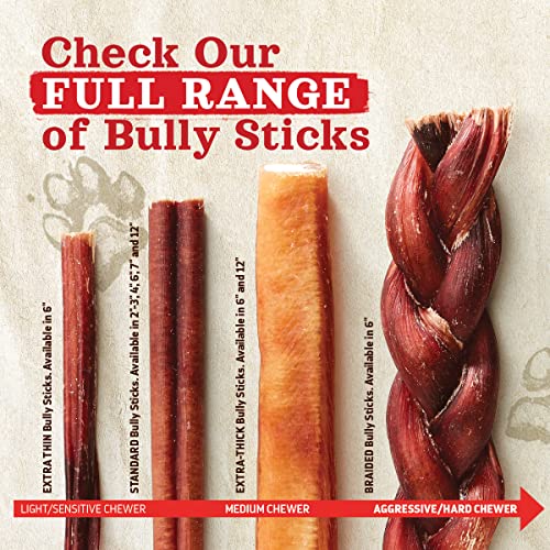 Natural Farm Bully Sticks, Odor-Free (12 Inch, 5 Count), 8.8 Oz. Per Bag, 100% Beef Chews, Grass-Fed, Non-GMO, Fully Digestible Dental Treats to Keep Your Small and Medium Dogs Busy and Happy