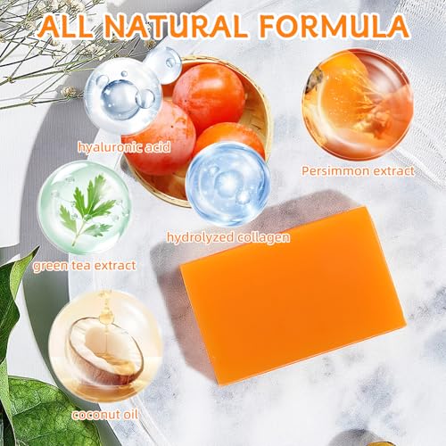 2PCS Persimmon Soap Bar for Body, Natural Deodorant Body Bar Soap for Remove Strong Smell, Organic Eliminating Odor Wash Soap for Women & Men