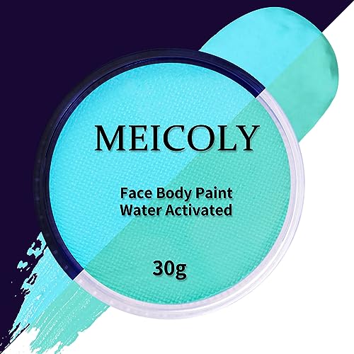 MEICOLY Neon Teal Face Paint,Water Activated Face Paint,Glow in The Dark Full Body Paint,Washable Non-toxic Fluorescent Single Color Body Paint,1.05oz,Neon Bright Teal/UV Teal