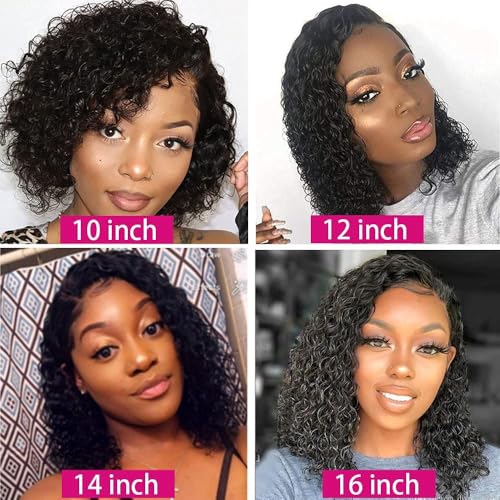 Deep Wave Bob Wig Human Hair 13x4 Hd Lace Front Wigs Human Hair Wear and Go Glueless Wigs Pre Plucked Pre Cut Short Curly Bob Wigs For Women 180% Density 10 inch