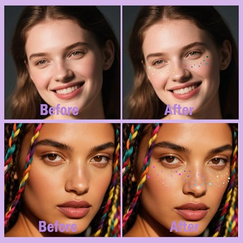 Yosca Glitter Freckles Face Tattoo - 6Pc Holographic Temporary Makeup