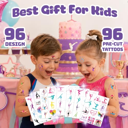 96 PCS Gymnastics Temporary Tattoos for Kids | Party Favors