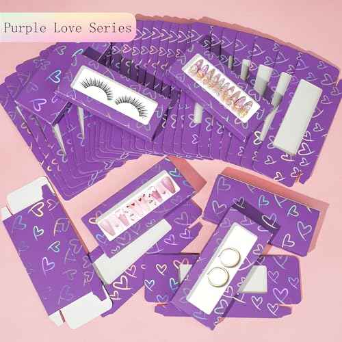 74PCS Empty Press on Nails Packaging Box Set Includes 35PCS Empty Nail Package Box, 35PCS White Background Paper, 1pc Double Sided Tape and 3 Thank You Stickers, for Press on Nail Business