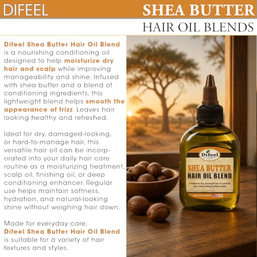 Difeel Shea Butter Hair Oil Blend 2.5 oz - Moisturizing, Anti-Frizz Hair Treatment