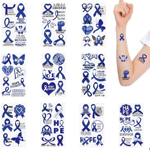 Blue Ribbon Cancer Awareness Temporary Tattoo Stickers, 30 Sheets