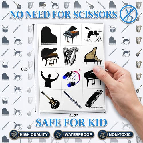 96 PCS Musical Instrument Temporary Tattoos for Kids
