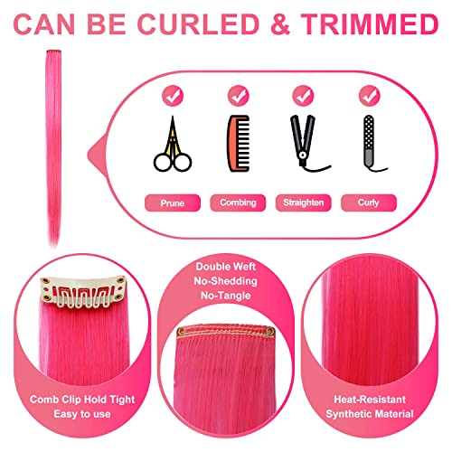 Rhyme Multi-color Hair Extensions for Girls Princess Party Highlight 21 inch Colored Hair Extensions Clip in/on for Girls and Kids Wig Pieces 8PCS (Teal Pink)