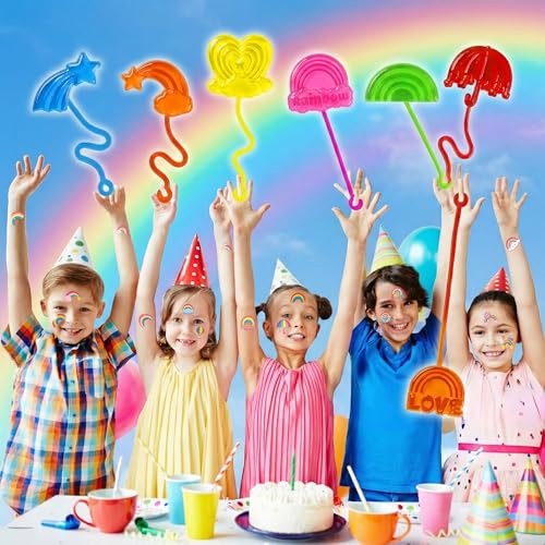 48 Piece Rainbow Party Favors - Sticky Hands & Tattoos