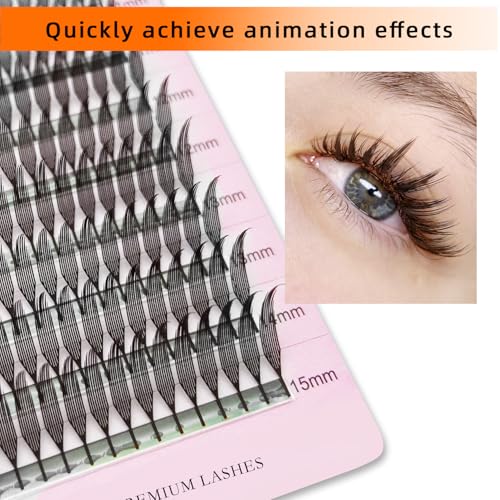 Premade Anime Chunk Lash Large capacity Comic Spire Extensions 480Pcs 0.07 C/D Curl, Plume Flake Lash Extensions, Lightweight, Salon Use Premade Spire Lashes (great spire-0.07-C-8-15mm Mix)