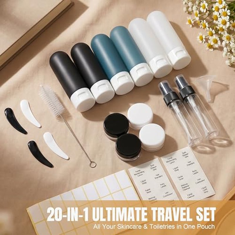 20 Pack TSA Approved Travel Bottles Set - Leak Proof Refillable