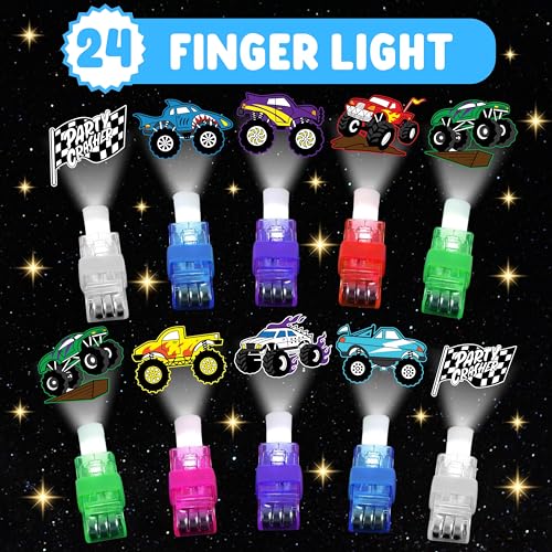Monster Truck Party Favors - 72 Pc LED Lights & Tattoos Combo