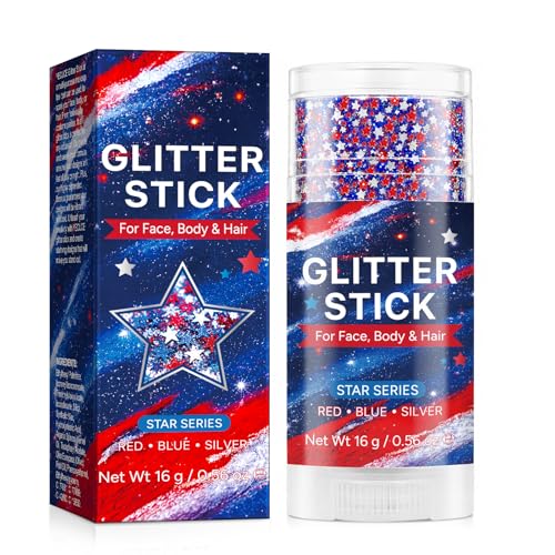 Patriotic Star Glitter Stick - Red White Blue Waterproof Face Makeup