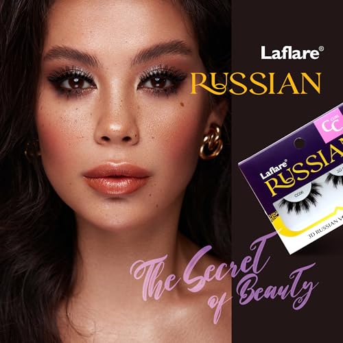Laflare 3D False Eyelashes Russian Volume Strip Lashes | Fluffy, Wispy, Lightweight | Faux Mink Eyelashes Extension D Curl Wispy Handmade Soft Reusable 3 Packs Value Combo. (FDD07X3C)
