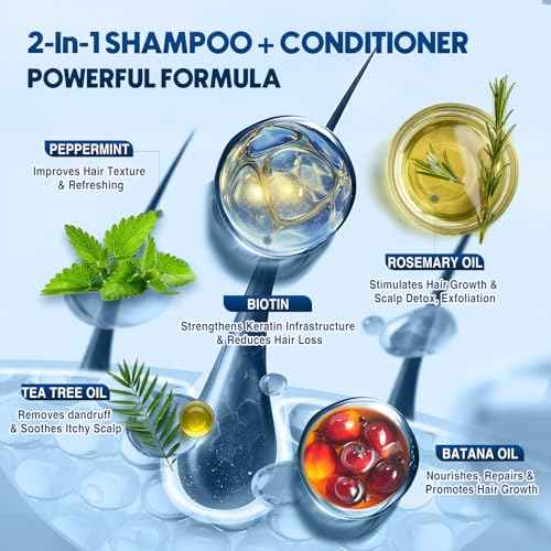 Biotin Hair Growth Shampoo for Men: Natural Mens Thickening Shampoo for Hair Loss and Thinning Hair, Infused Rosemary Oil Tea Tree Oil and Mint, Sulfate Free and Color Safe, 10.15 fl.oz