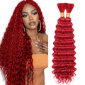 Red Human Braiding Hair Bundles - 18 Inch Deep Curly Boho Hair