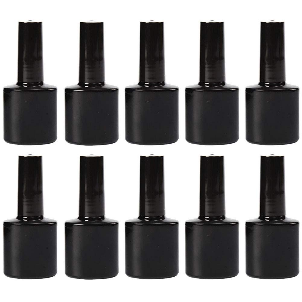 10 Pcs 10ml Glass Nail Polish Bottles Empty Refillable Nail Polish Bottle Containers with Brush Cap for Nail Art Sample (Black)