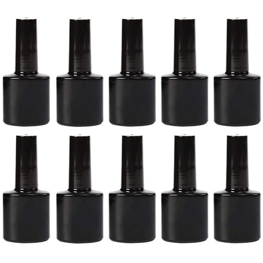 10 Pcs 10ml Glass Nail Polish Bottles Empty Refillable Nail Polish Bottle Containers with Brush Cap for Nail Art Sample (Black)