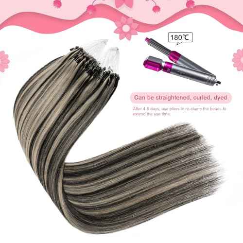 Microlink Extensions Human Hair 20 Inch Micro Loop Hair Extensions Long Straight Hair #1B/613 Hair Extensions Real Human Hair 50g 1g/s(#1B/613, 20inch)