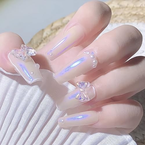 Clear Nail Charms Aurora Nail Jewelry Set, Laser Teddy Bear and Bow Tie Sequins Camellia Flowers and Pearls Charms for Nail Art Decoration Kit, Gold Rhinestones for Nails Design with Dotting Pencil