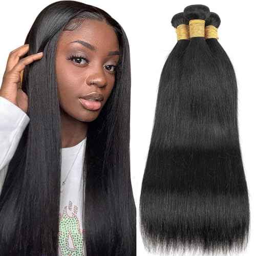 Human Hair Bundles Brazilian Straight Human Hair Bundles 100% Unprocessed Virgin Straight Bundles Quick Weave Raw 3 Bundles 20 22 24inch Deals Natural Black